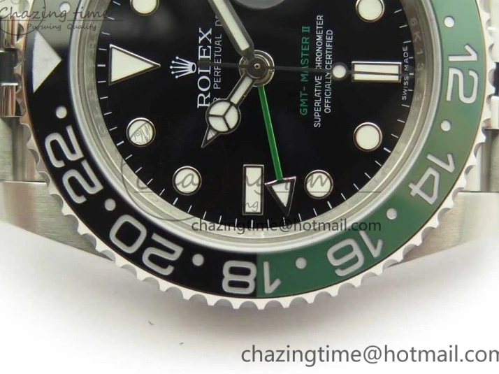 0201 UrbanChic GMT-Master II 126710 BLRO BPF Black Green Ceramic Bezel SS Black Dial on SS Jubilee Bracelet A 3347